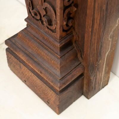 Monumental Antique Arts & Crafts Carved Oak Fireplace Surround