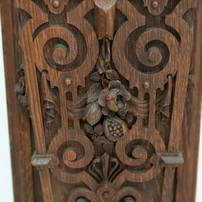 Monumental Antique Arts & Crafts Carved Oak Fireplace Surround