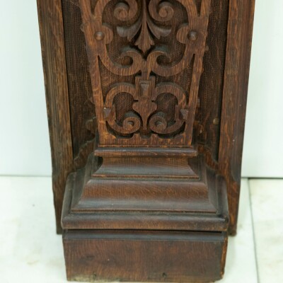Monumental Antique Arts & Crafts Carved Oak Fireplace Surround