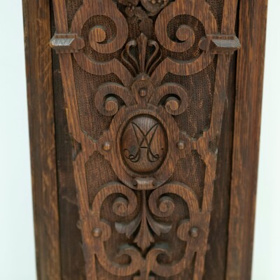 Monumental Antique Arts & Crafts Carved Oak Fireplace Surround