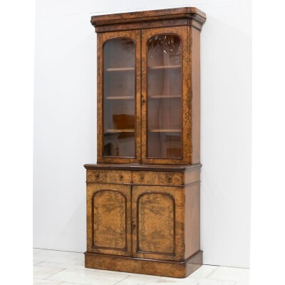 Antique Victorian Burr Walnut Dresser | Glazed Display Cabinet
