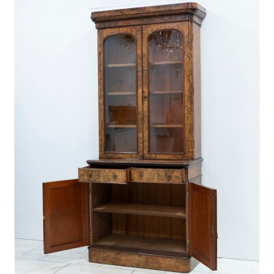 Antique Victorian Burr Walnut Dresser | Glazed Display Cabinet