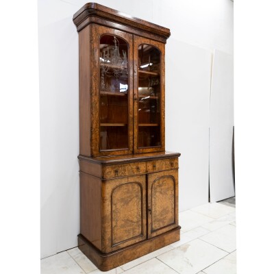 Antique Victorian Burr Walnut Dresser | Glazed Display Cabinet