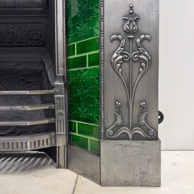 Antique Cast Iron Art Nouveau Combination Fireplace
