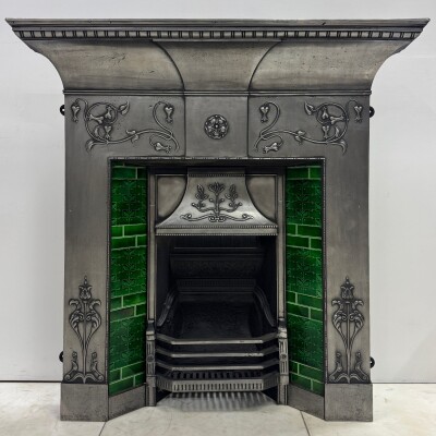 Antique Cast Iron Art Nouveau Combination Fireplace