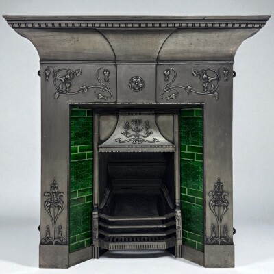 Antique Cast Iron Art Nouveau Combination Fireplace