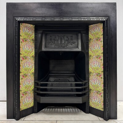 Antique Victorian Cast Iron Floral Tiled Fireplace Insert