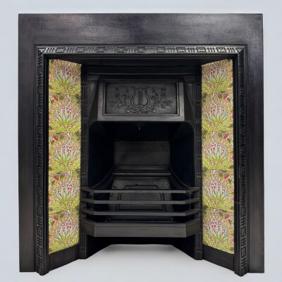 Antique Victorian Cast Iron Floral Tiled Fireplace Insert