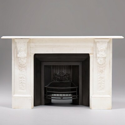 Imposing Victorian Statuary Marble Carved Corbel Chimneypiece