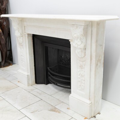 Imposing Victorian Statuary Marble Carved Corbel Chimneypiece