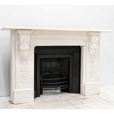 Imposing Victorian Statuary Marble Carved Corbel Chimneypiece