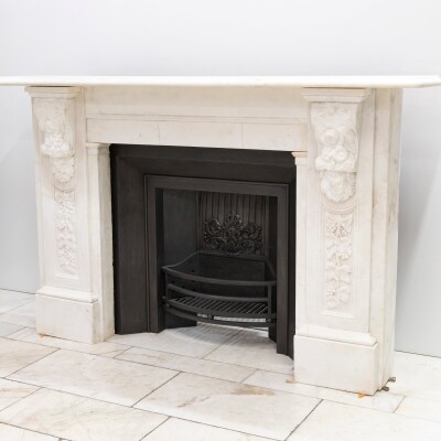 Imposing Victorian Statuary Marble Carved Corbel Chimneypiece