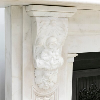 Imposing Victorian Statuary Marble Carved Corbel Chimneypiece