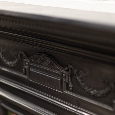 Antique Art Nouveau Combination Fireplace with Green & Red Tiles