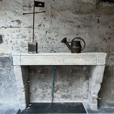 Large Antique French Stone Fireplace