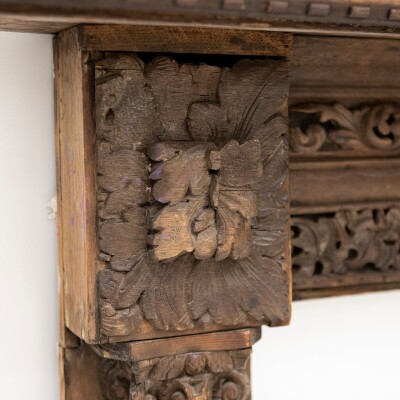 Antique Carved Oak & Pine Jacobean Style Fireplace Surround