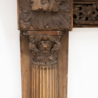 Antique Carved Oak & Pine Jacobean Style Fireplace Surround
