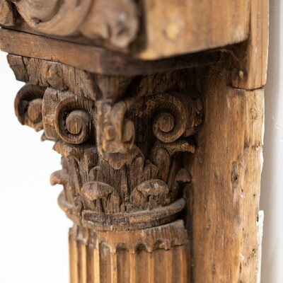 Antique Carved Oak & Pine Jacobean Style Fireplace Surround