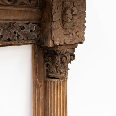 Antique Carved Oak & Pine Jacobean Style Fireplace Surround