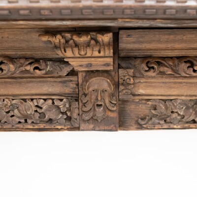 Antique Carved Oak & Pine Jacobean Style Fireplace Surround