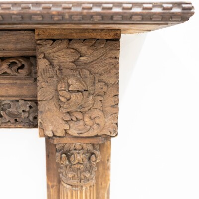 Antique Carved Oak & Pine Jacobean Style Fireplace Surround