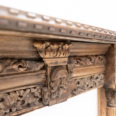 Antique Carved Oak & Pine Jacobean Style Fireplace Surround