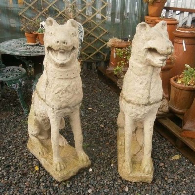 Pair Large Imposing Cast Stone 16thC Style Dogs