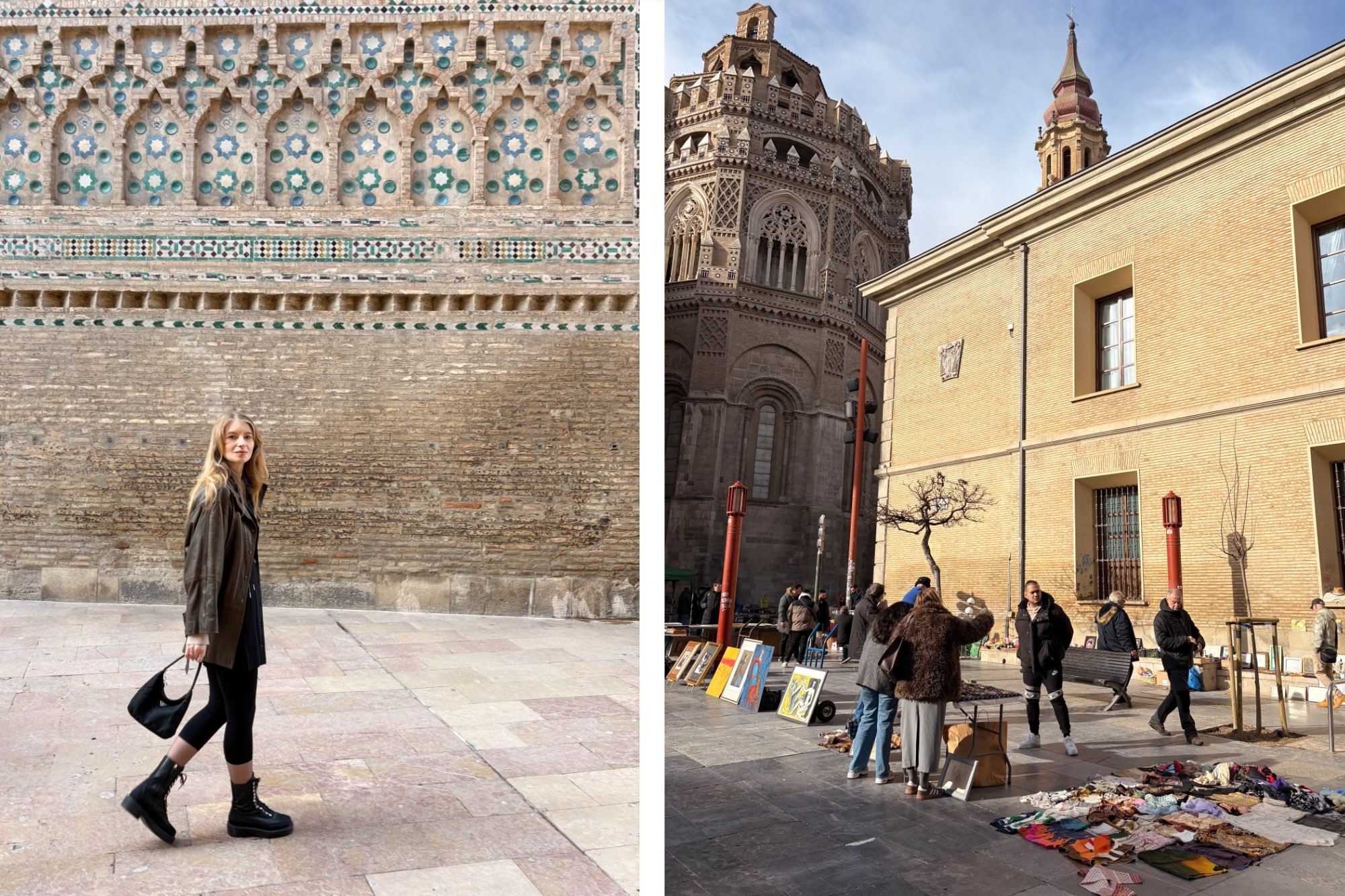 Plaza de San Bruno Antiques Market sits next to La Seo de Zaragoza