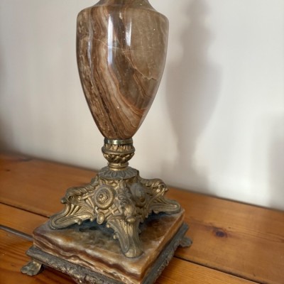 Antique Onyx Table Lamp and Shade