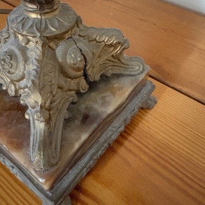 Antique Onyx Table Lamp and Shade