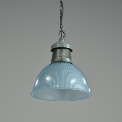 Pair Turquiose Holophane  Pendant Lights