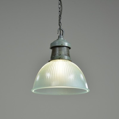 Pair Turquiose Holophane  Pendant Lights