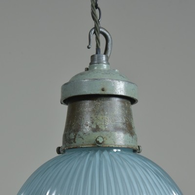Pair Turquiose Holophane  Pendant Lights