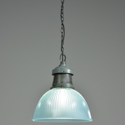 Pair Turquiose Holophane  Pendant Lights