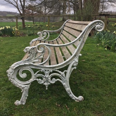 Antique Cast Iron 19th Century Garden Bench - Winged Dragon Design - Registration Stamp UK 1863 