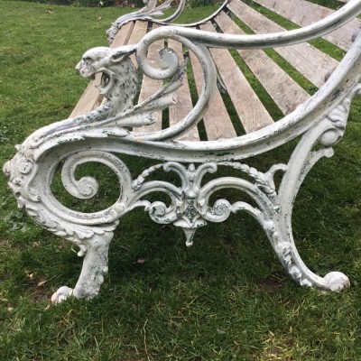Antique Cast Iron 19th Century Garden Bench - Winged Dragon Design - Registration Stamp UK 1863 