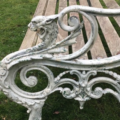 Antique Cast Iron 19th Century Garden Bench - Winged Dragon Design - Registration Stamp UK 1863 
