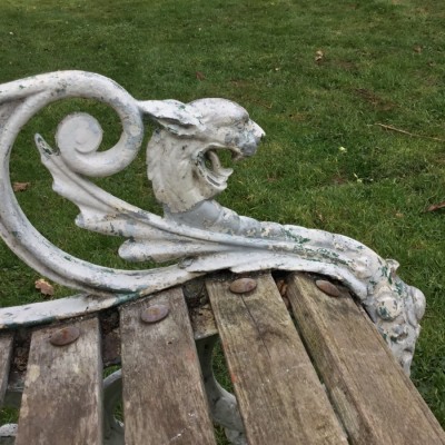 Antique Cast Iron 19th Century Garden Bench - Winged Dragon Design - Registration Stamp UK 1863 