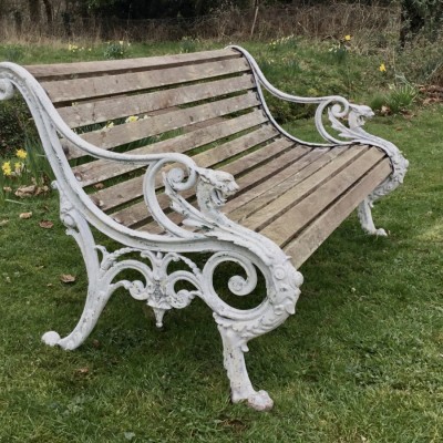 Antique Cast Iron 19th Century Garden Bench - Winged Dragon Design - Registration Stamp UK 1863 