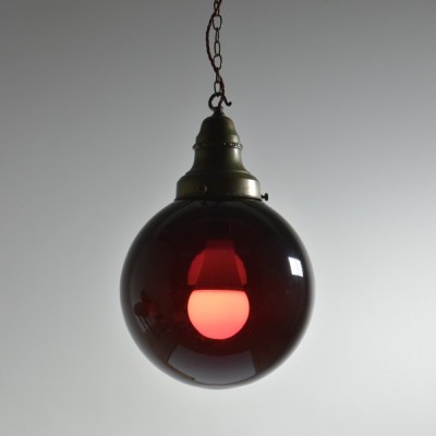 Pair Deep Red Globe Pendants