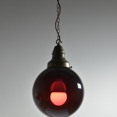 Pair Deep Red Globe Pendants