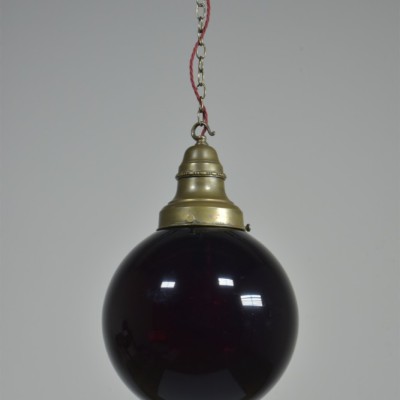 Pair Deep Red Globe Pendants