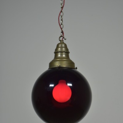 Pair Deep Red Globe Pendants