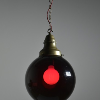 Pair Deep Red Globe Pendants