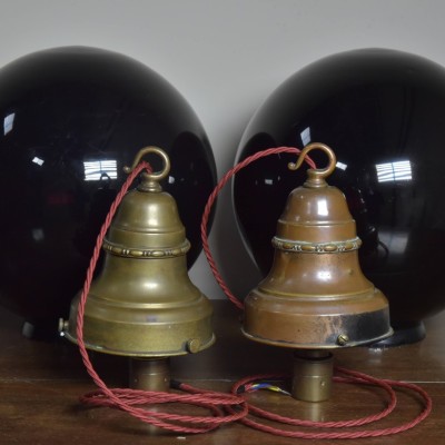 Pair Deep Red Globe Pendants