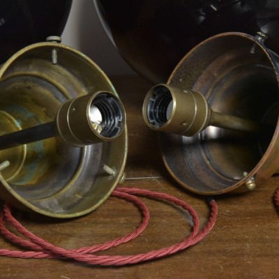 Pair Deep Red Globe Pendants