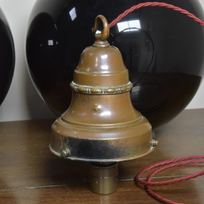 Pair Deep Red Globe Pendants