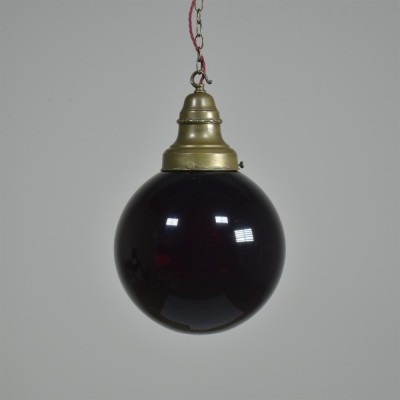 Pair Deep Red Globe Pendants