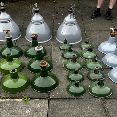 Various sized 1930’s enamel light shades
