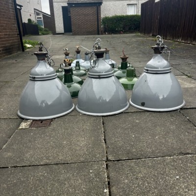 Various sized 1930’s enamel light shades